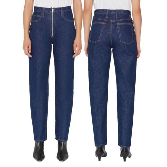Frame Blue Cotton High Rise Le High Tight Straight Leg Exposed Zipper Jeans 32 - Picture 1 of 10